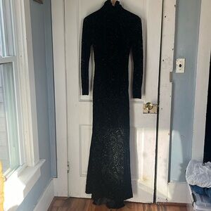 Rañph Lauren Black silk velvet backless long sleeve turtleneck maxi dress 6